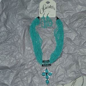 Sara Aqua Beaded Necklace and Earring Set